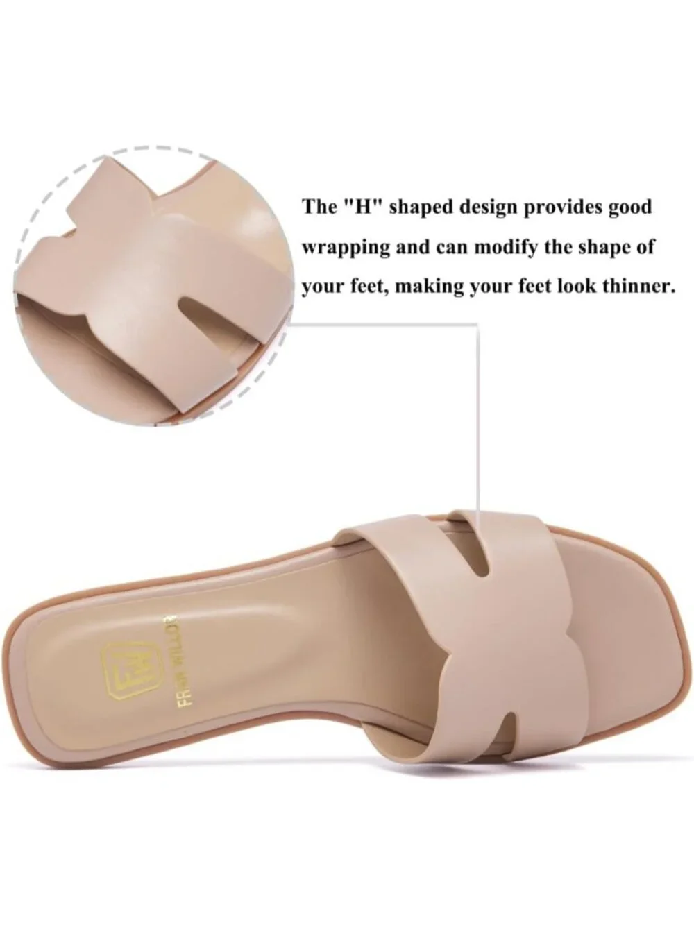 Women's Nude Flat Comfortable Slide Fashion Square Open Toe Slip On Beach Sandal